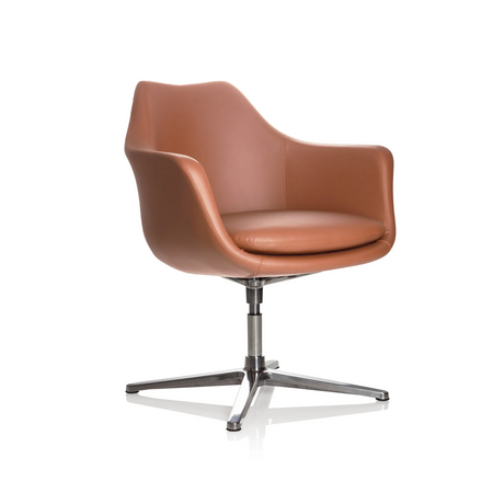 ARTEMIA lounge stoel met bruine lederen bekleding en een viervormige metalen voet van hjh OFFICE