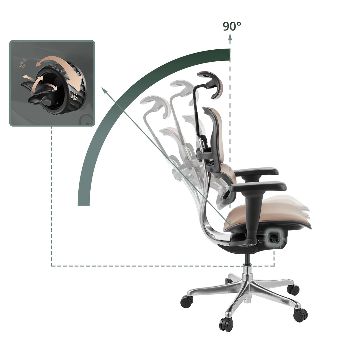 Verstelbare rugleuning met een hellingshoek van 90 graden van de Luxe directiestoel ERGOHUMAN ULTRA L GEN2 van hjh OFFICE