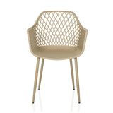 Beige Outdoor stoel BEGIO L met netvormige rugleuning en vier poten van hjh LIVING – 360-gradenweergave (vooraanzicht 0°)