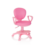 Roze Kinder bureaustoel KID COLOUR met armleuningen en vijfsterrenvoet met rolletjes van hjh OFFICE – 360-gradenweergave (vooraanzicht 20°)