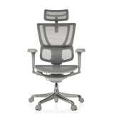 Grijze luxe directiestoel ERGOHUMAN SLIM ULTRA G GEN2 met netrugleuning en vijfster-onderstel met zwenkwielen van hjh OFFICE – 360-gradenweergave (vooraanzicht 0°)