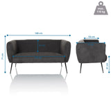 Maattekening van de lounge bank / sofa HAYRIVER met een breedte van 140 cm en een diepte van 73 cm van hjh LIVING