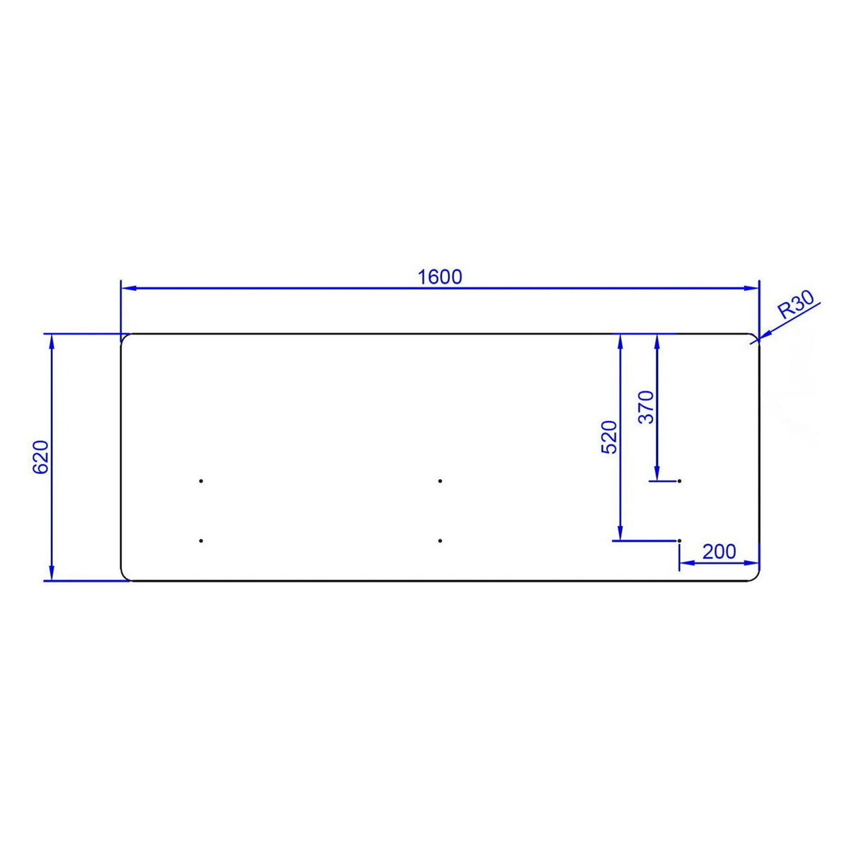 Technische tekening van de Tafelverdeler FLEXMIUT D 160 met 160 x 62 cm van hjh OFFICE