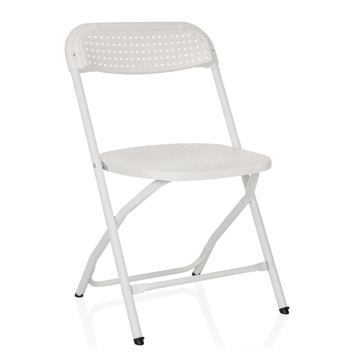 Witte Outdoor stoel TUDELA XXL PRO W met geperforeerd zit- en rugvlak van hjh OFFICE – 360-gradenweergave (schuin vooraanzicht 30°)