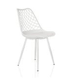 Witte Outdoor stoel BEGIO S met een rastervormige rugleuning en vier poten van hjh LIVING – 360-gradenweergave (schuin vooraanzicht 45°)