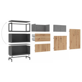 Einzelteile des Schranks FlexWall in Graphit und Eiche inklusive Sockelgestell von hjh OFFICE PRO