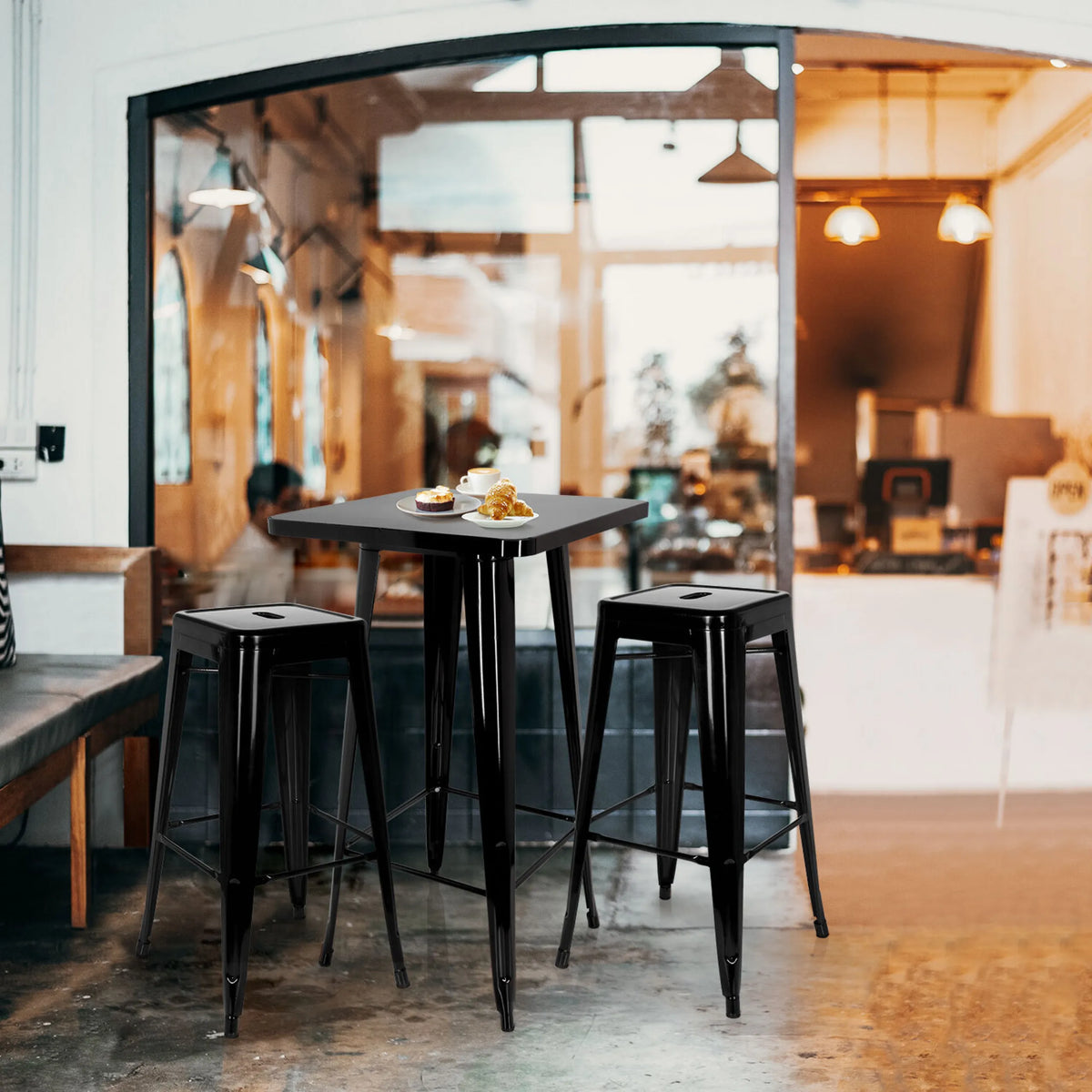 Zwarte Bartafel VANTAGGIO HIGH T met twee bijpassende barkrukken van hjh OFFICE
