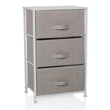 Grijze Commode FOLDRESS M met drie stoffen laden en een wit frame van hjh LIVING – 360-gradenweergave (vooraanzicht 15°)
