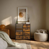 Commode RAGALA in gerookt eiken met zwart metalen frame en zes lades van hjh LIVING