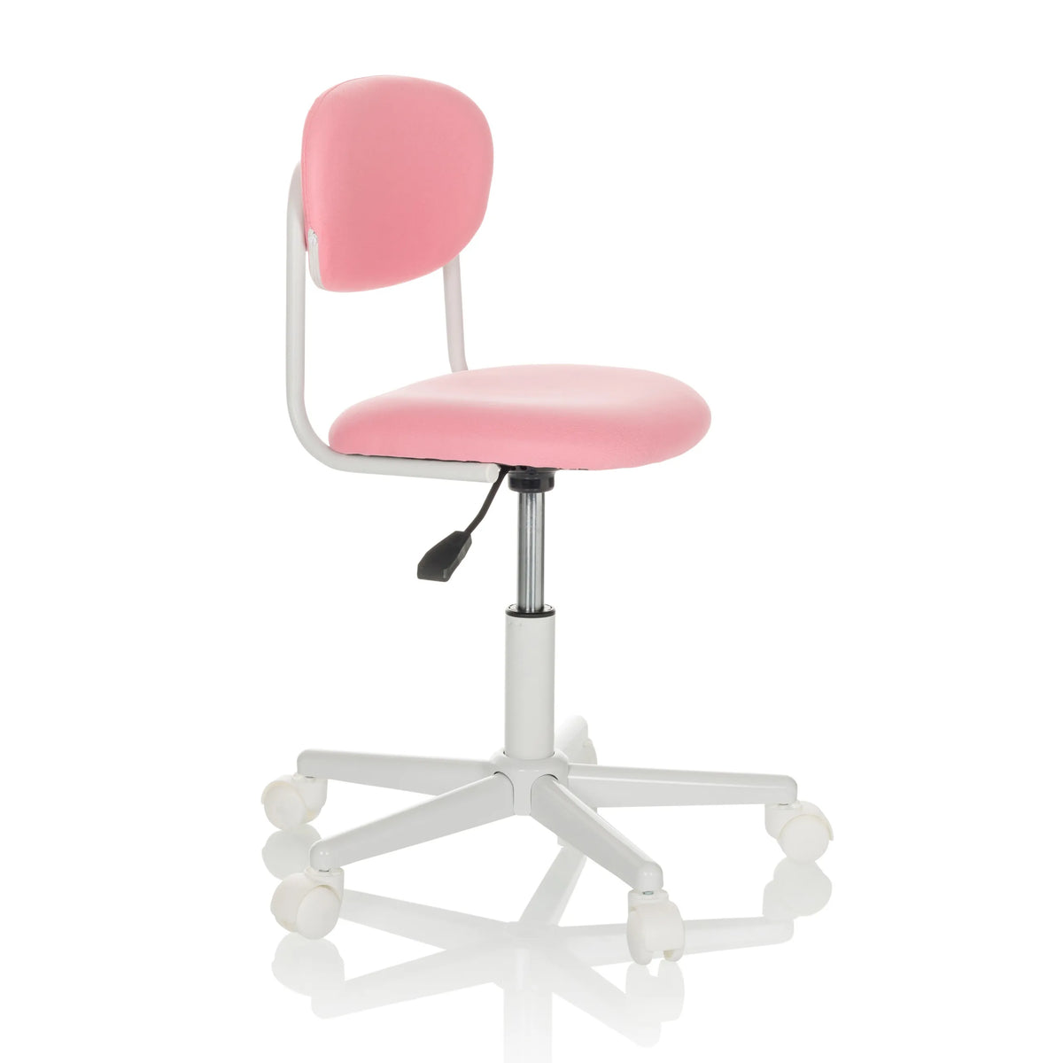 Roze Kinder bureaustoel KIDDY BASE I met voetkruis en vijf zwenkwielen van hjh OFFICE – 360-gradenweergave (schuin vooraanzicht 60°)