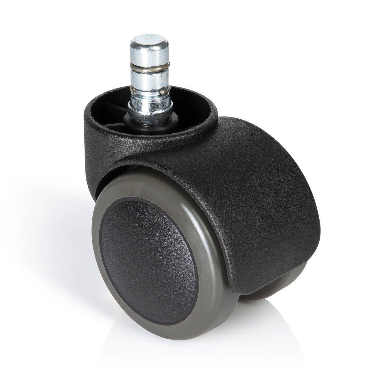 Zwarte Bureaustoelwielen 5x ROLO No-Noise 11mm/50mm voor harde vloeren met zilveren metalen pin van hjh OFFICE – 360-gradenweergave (vooraanzicht 0°)