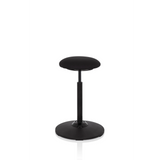 Zwarte stahulp BALANCE SIT met rond zitkussen en cirkelvormige voet van hjh OFFICE – 360-gradenweergave (schuin vooraanzicht 60°)