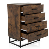 Bruine commode VINSTRA met vier uitgetrokken laden en zwart metalen frame van hjh LIVING