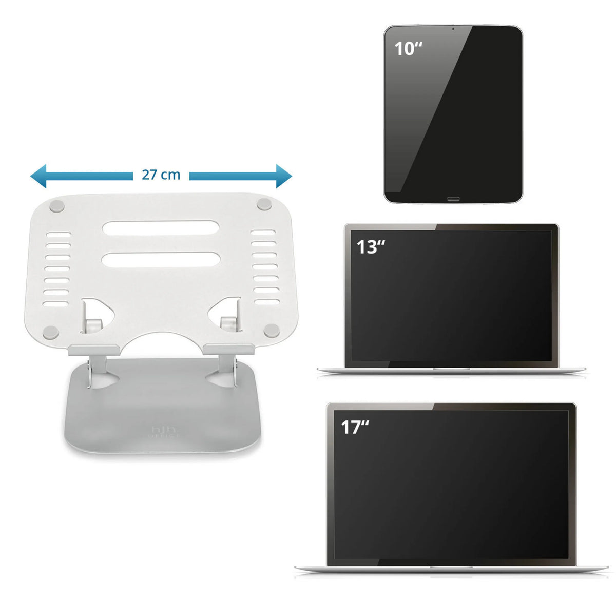 onderzetter LAPTOP STAND in zilver met een breedte van 27 cm voor apparaten van 10 tot 17 inch van hjh OFFICE