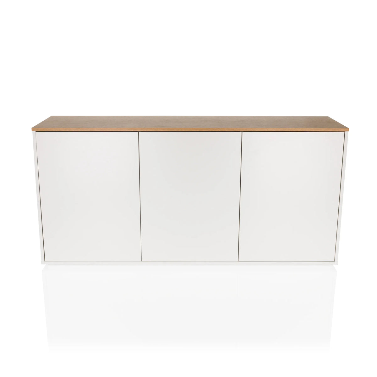 Wit dressoir KELO S met een werkblad in eikenlook en drie deuren van hjh LIVING – 360-gradenweergave (vooraanzicht 0°)