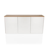 Wit dressoir KELO S met een werkblad in eikenlook en drie deuren van hjh LIVING – 360-gradenweergave (vooraanzicht 0°)