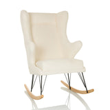 Witte Lounge stoel MAPOON als schommelstoel met houten en metalen sledes van hjh LIVING – 360-gradenweergave (vooraanzicht 15°)