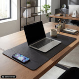 Padflux Power bureau-onderlegger in zwart op een bureau van hjh OFFICE (AI-gegenereerde afbeelding)