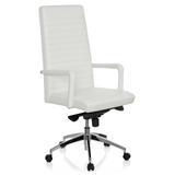 Witte Professionele directiestoel LENGA met horizontale stiknaden en vijfsterrenvoet met rolletjes van hjh OFFICE – 360-gradenweergave (schuin vooraanzicht 40°)