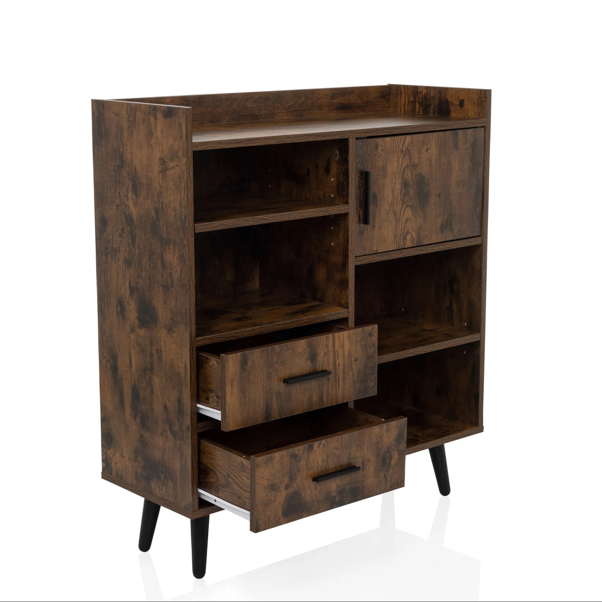 Commode MYRDAL in bruin en zwart met twee open vakken, een deur en twee laden van hjh LIVING