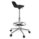 Zwarte Draaikruk TOP WORK 03 met voetring en vijfpoot met zwenkwielen van hjh OFFICE – 360-gradenweergave (schuin vooraanzicht 60°)