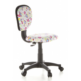 Kinder bureaustoel KIDDY TOP met kleurrijk hart- en bloemenpatroon en vijfpoot met zwenkwielen van hjh OFFICE – 360-gradenweergave (schuin vooraanzicht 60°)