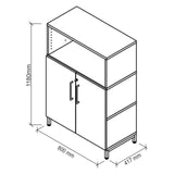 Technische tekening van de kast FlexWall met 1180 × 800 mm van hjh OFFICE PRO