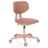Roze Kinder bureaustoel KID COLORE met gevoerde vlakken en vijfpoot met wieltjes van hjh OFFICE – 360-gradenweergave (schuin vooraanzicht 30°)