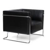 Zwarte gestoffeerde fauteuil CURACAO met verchroomd buizenframe van hjh OFFICE – 360-gradenweergave (schuin vooraanzicht 60°)