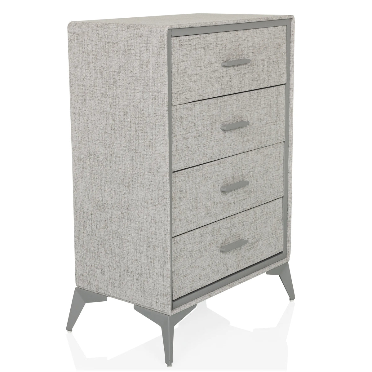 Grijze Commode SKUFFY met vier laden en slanke poten van hjh LIVING – 360-gradenweergave (schuin vooraanzicht 45°)