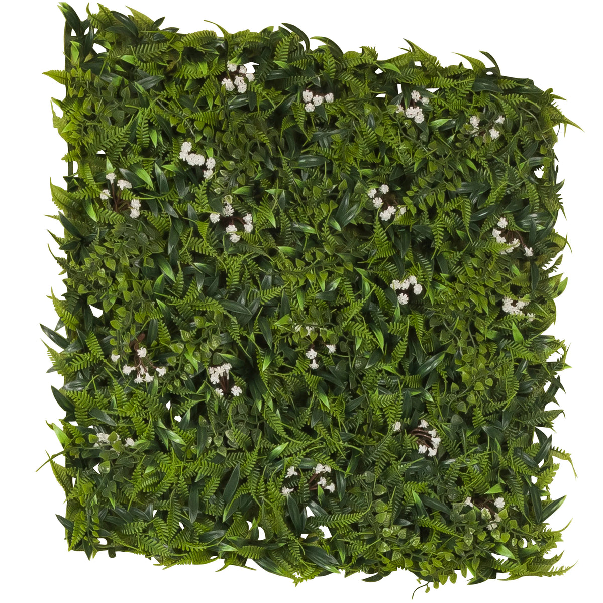 Groene Plantmat MORE GREEN I met varenbladeren en kleine witte bloemetjes van hjh OFFICE – 360-gradenweergave (schuin achteraanzicht 120°)