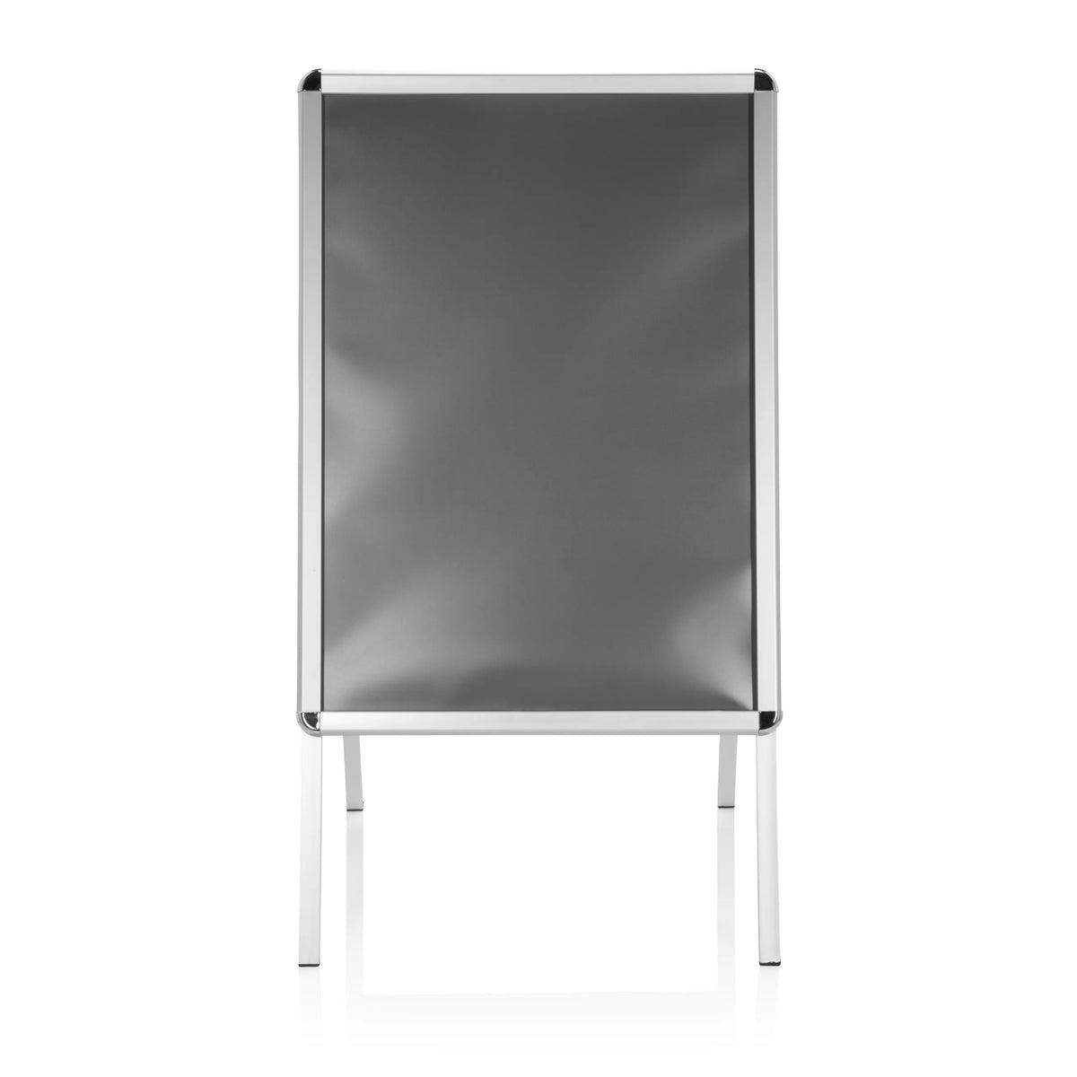 Grijze Posterstandaard AGENDA II met aluminium frame en twee standvoeten van hjh OFFICE – 360-gradenweergave (vooraanzicht 0°)