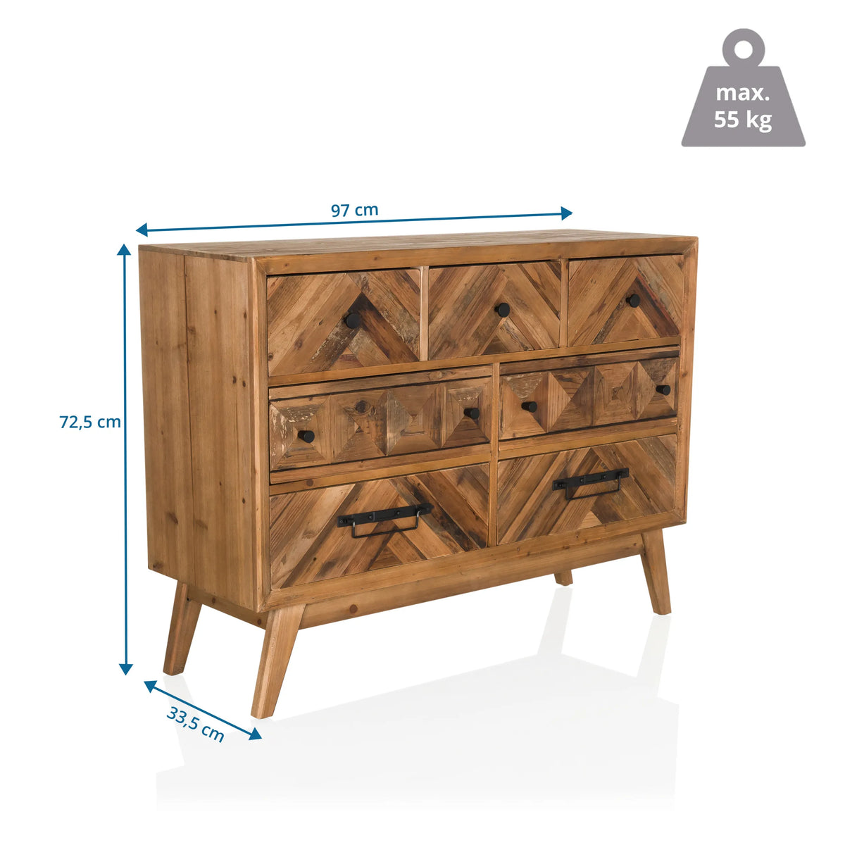 Maatafbeelding van het Dressoir SANTJAGO WOOD XL met 97 × 72,5 cm en een maximale belasting van 55 kg van hjh LIVING