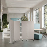 Grijze scheidingswanden FLEXMIUT 1 als mobiele tweedelige set op wielen van hjh OFFICE