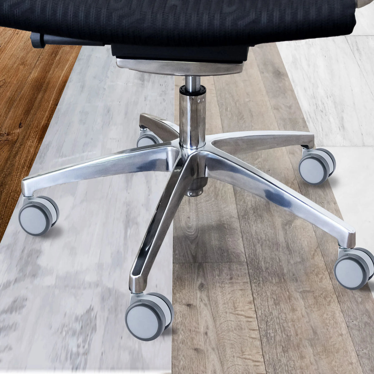 Vijfsterrenvoet met wit-grijze bureaustoelwielen 5x ROLO MOVE 60 11mm/60mm voor harde vloeren van hjh OFFICE