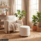 Witte gestoffeerde kruk Storiano S met stoffen bekleding en houten poten van hjh LIVING (AI-gegenereerde afbeelding)