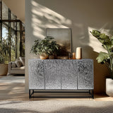 Zilverkleurige Commode METALLIO met gestructureerd front en zwart onderstel van hjh LIVING