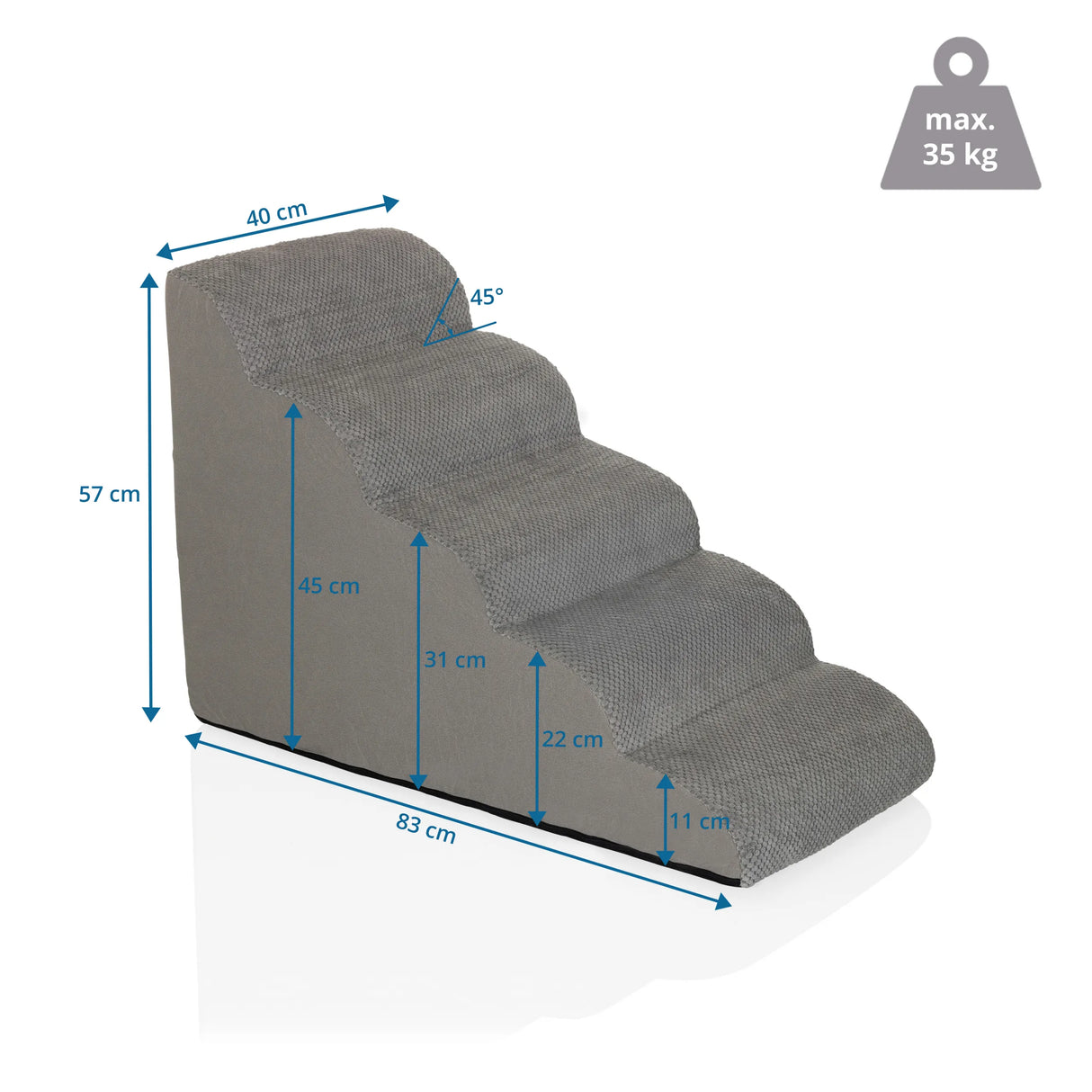 Maattekening van de Trap voor huisdieren PAWY STEP 5 met 83 x 57 cm en een draagvermogen van 35 kg van hjh LIVING