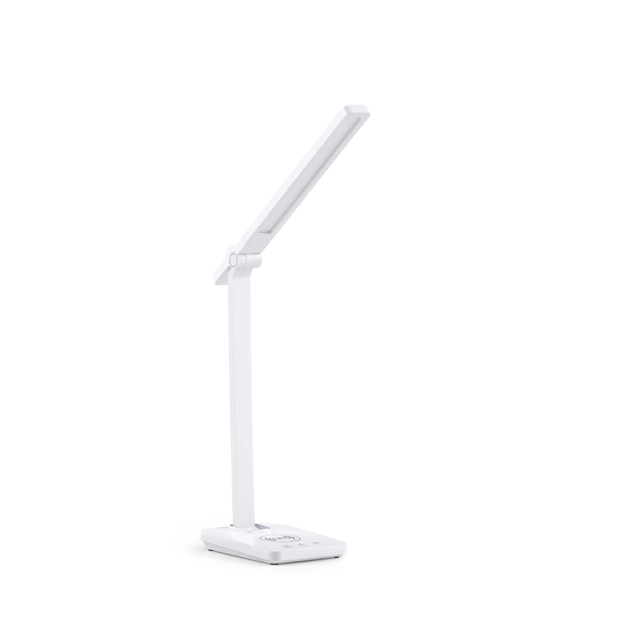 Witte Lumanova D1 bureaulamp met rechthoekige voet en verstelbare lampkop van hjh OFFICE – 360-gradenweergave (vooraanzicht 0°)