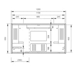 Maattekening van het WOVA wandbureau met een breedte van 1200 mm en een diepte van 650 mm van hjh OFFICE PRO