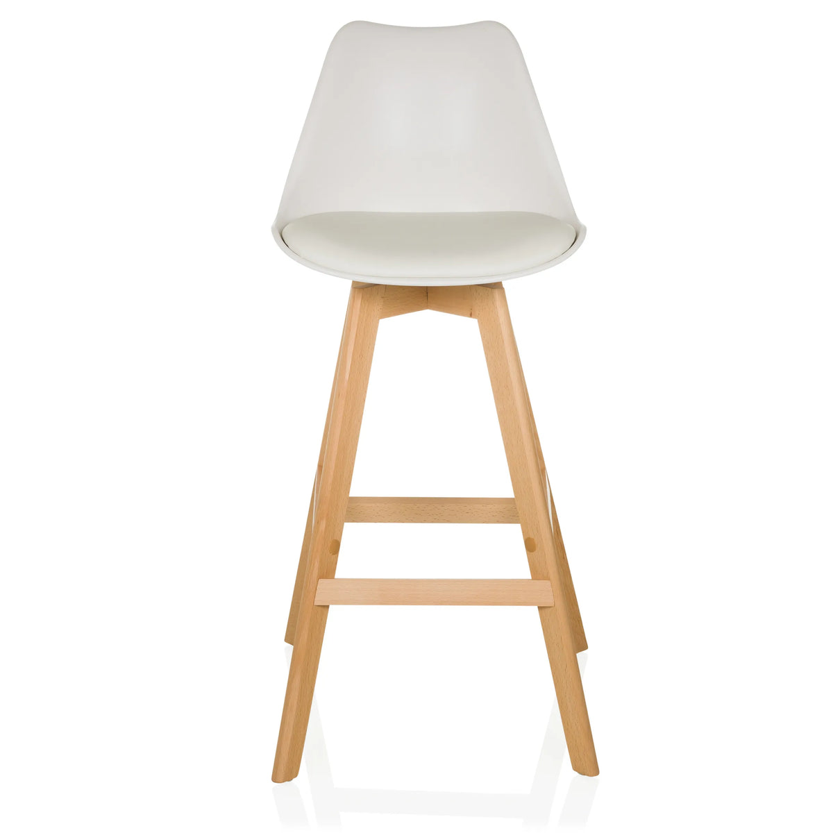 Witte Barkruk SCANDI HIGH met houten frame en voetsteun van hjh LIVING – 360-gradenweergave (vooraanzicht 0°)