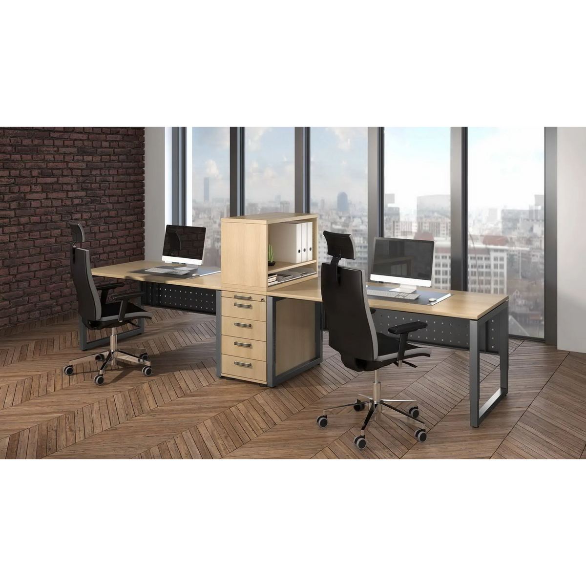 Standcontainer SIGNA SCA1 in eiken met vier laden en een open vak van hjh OFFICE PRO