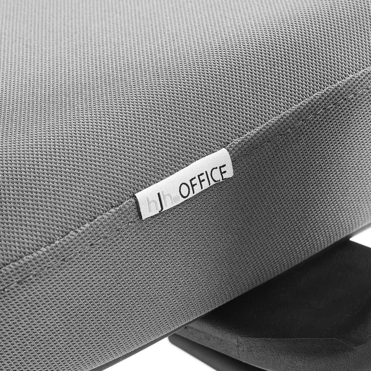 Grijze stoffen bekleding met merklogo op de Sedito Thuisgebruik bureaustoel van hjh OFFICE