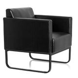 Zwarte gestoffeerde fauteuil BALI BLACK met armleuningen en een onderstel van hjh OFFICE – 360-gradenweergave (schuin vooraanzicht 60°)