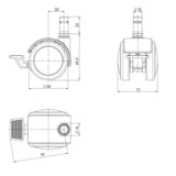 Technische tekening van de 5x ROLO STOP 10mm/50mm Bureaustoelwielen met een diameter van 50 mm van hjh OFFICE