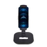 Zwarte Houder voor mobiele telefoon & tablet FLEXMOBI IV met voet en klem van hjh OFFICE – 360-gradenweergave (vooraanzicht 0°)