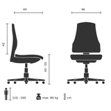 Technische tekening van de Kinder bureaustoel KID YU 200 met een breedte van 46 cm van hjh OFFICE