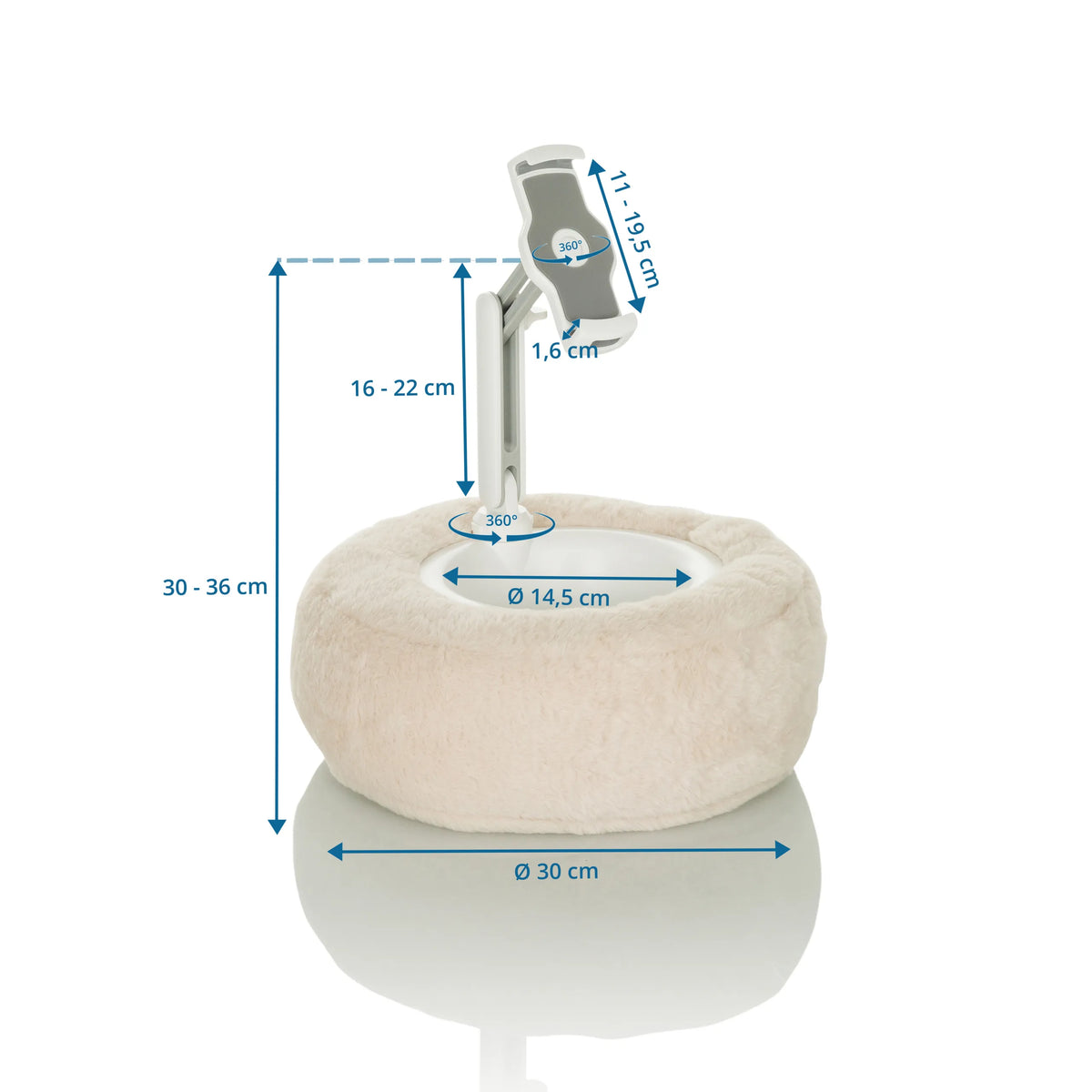 Maattekening van de Houder voor mobiele telefoon & tablet COMFILAP II met een buitendiameter van 30 cm van hjh OFFICE