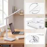 Witte Lumanova D1 bureaulamp met verstelbare arm en adapter van hjh OFFICE (AI-gegenereerde afbeelding)
