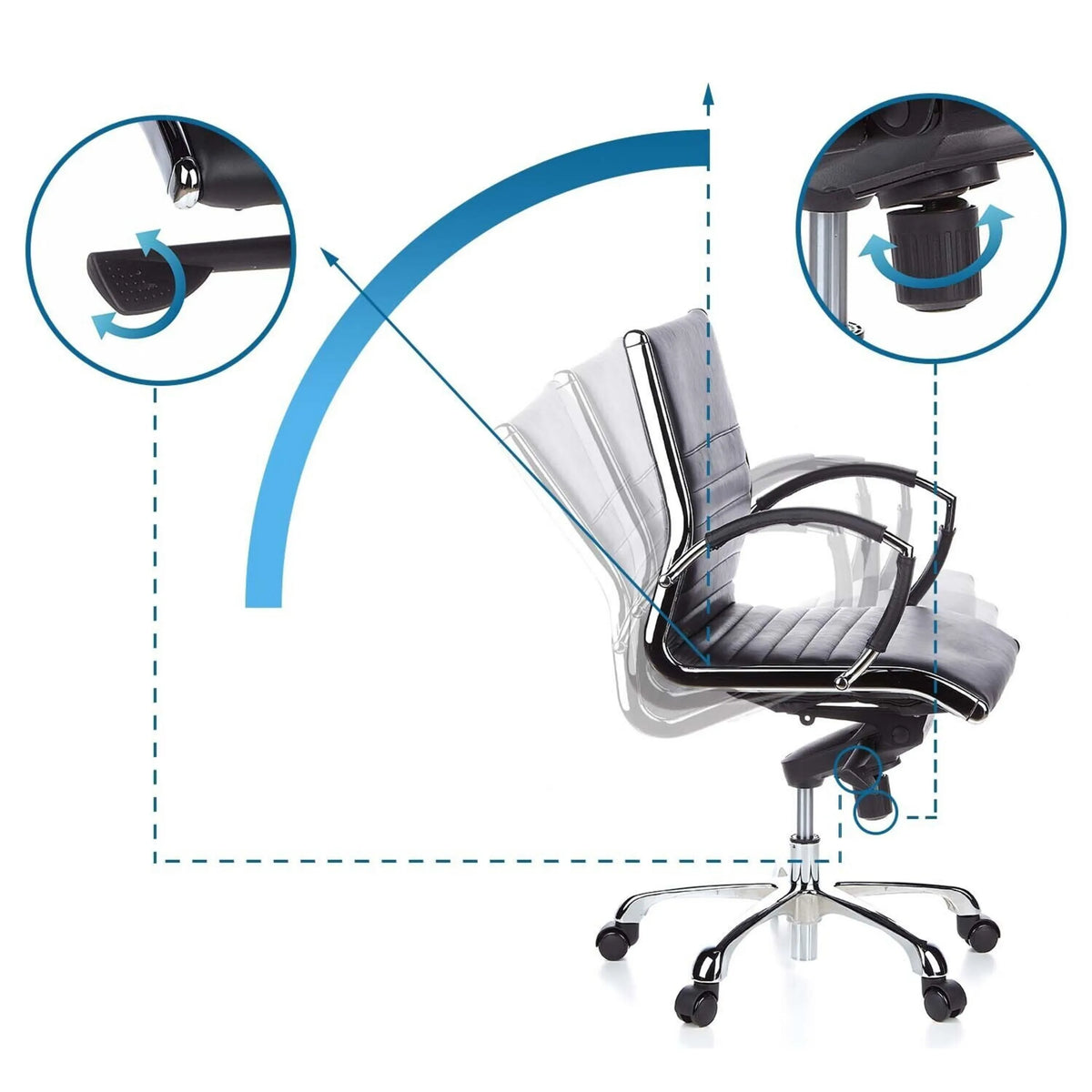 Verstelmechanismen en kantelfunctie van de Professionele directiestoel PARMA 10 van hjh OFFICE